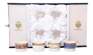 FabergeÃÅ Porcelain Tea, Coffee Cups Set of Four in a Velvet Case
