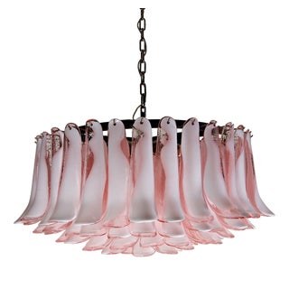 Large Murano Glass Chandelier with 101 Pink Lattimo Glass Petals, 1990s For Sale