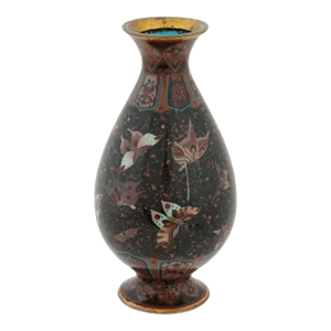 Antique Japanese Cloisonne Enamel Gold Stone Vase With Butterflies Attr Honda Yosaburo