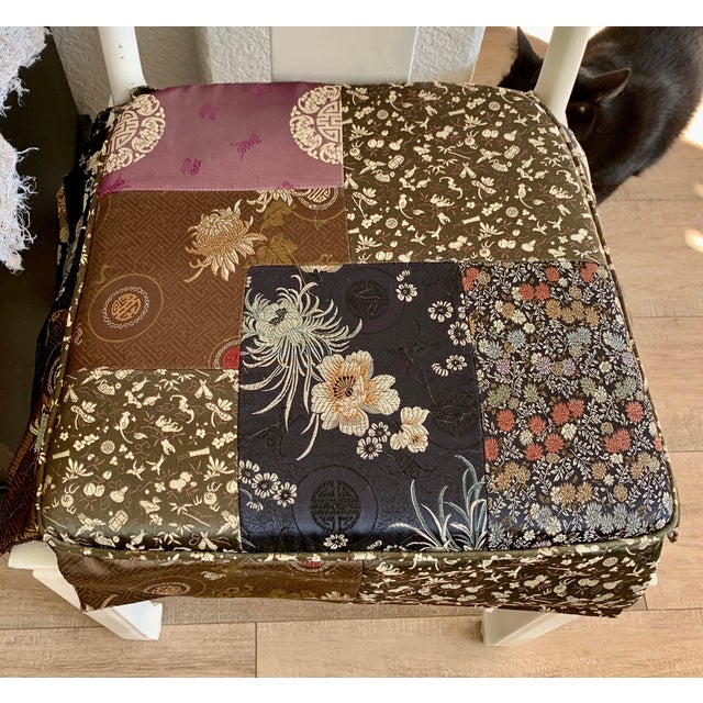 Vintage Asian Chinoiserie Patchwork Chair Pads, Set of Two For Sale - Image 10 of 12