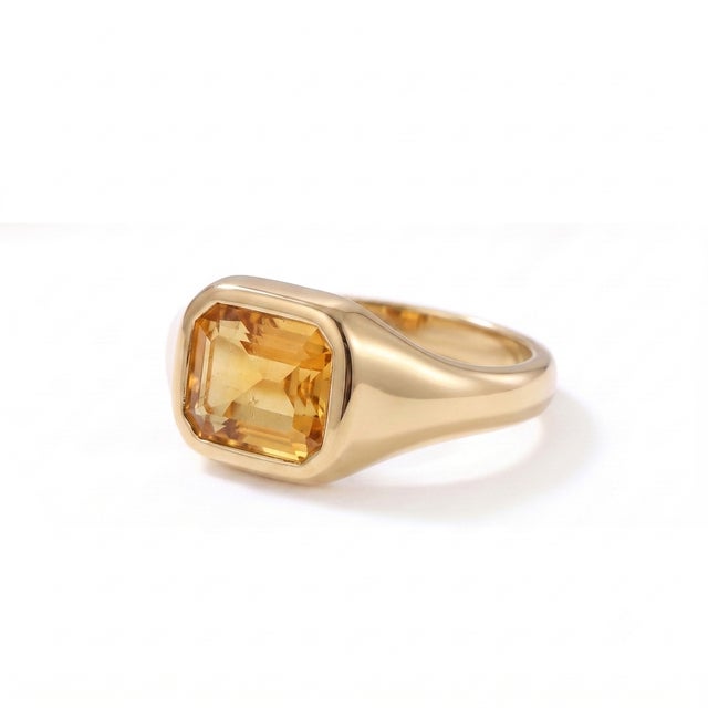 Contemporary Citrine Wedding Engagement Ring • Modern Bezel East to West Setting Signet Ring • November Birthstone Ring Us 7 For Sale - Image 3 of 3