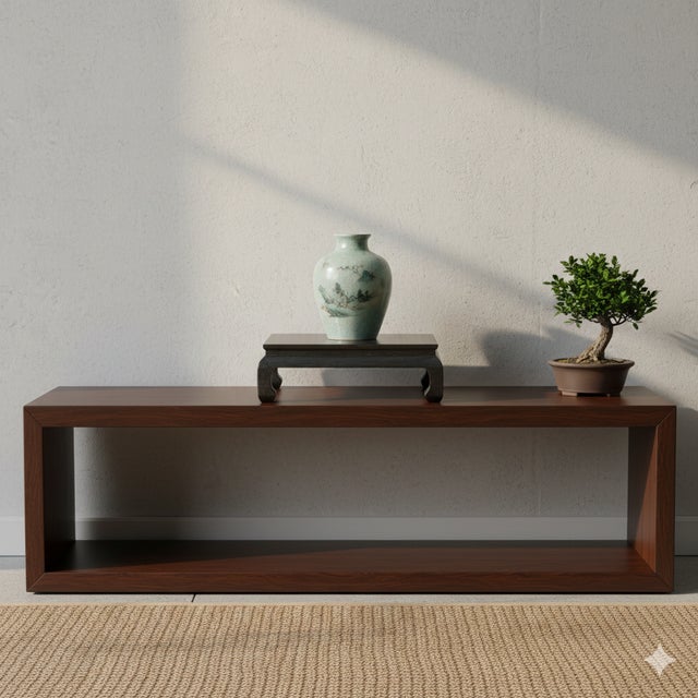 Dark Brown Black Curve Legs Rectangular Kang Low Coffee Table Stand For Sale In San Francisco - Image 6 of 11
