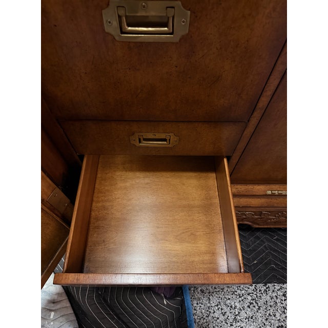 Maitland-Smith Carved Walnut and Rattan Dry Bar Armoire Cabinet For Sale - Image 14 of 17