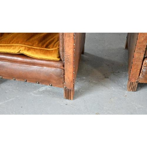 Art Deco French Leather Armchairs 1920s, Set of 2 For Sale - Image 3 of 17