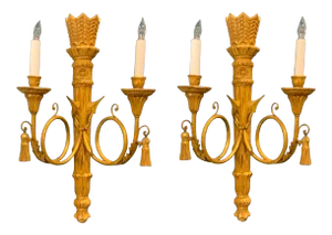 Myran Allan Luxury Lighting Italian Carved Wood Gold Wall Sconces - A Pair