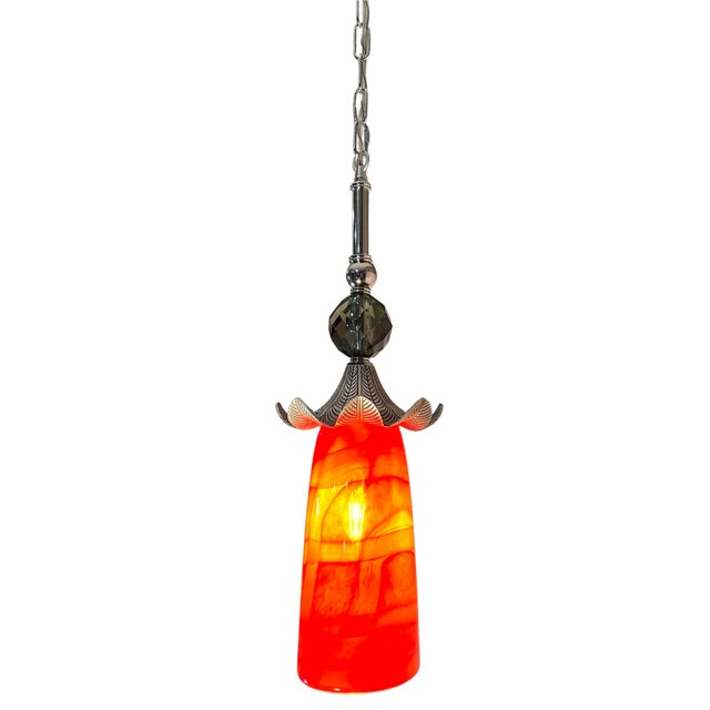 Late 20th Century Murano Orange Red Abstract Flower Bud Pendant Light For Sale - Image 9 of 18