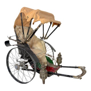 Antique 19th Century Handmade Mixed Media Tole Running Rickshaw Mini Sculpture For Sale