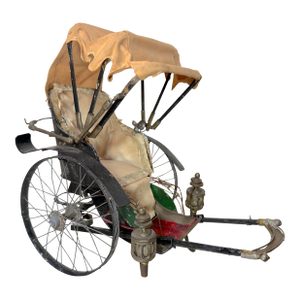 Antique 19th Century Handmade Mixed Media Tole Running Rickshaw Mini Sculpture