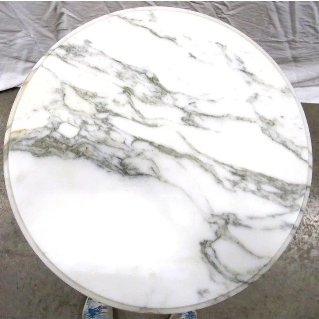 Tan 1940s Pair of Italian Regency Florentine Marble Top Side Tables With Triple Cherub Base For Sale - Image 8 of 8