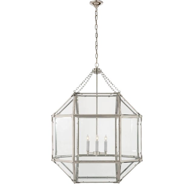 Suzanne Kasler for Visual Comfort Signature Morris Large Lantern in Polished Nickel with Clear Glass For Sale