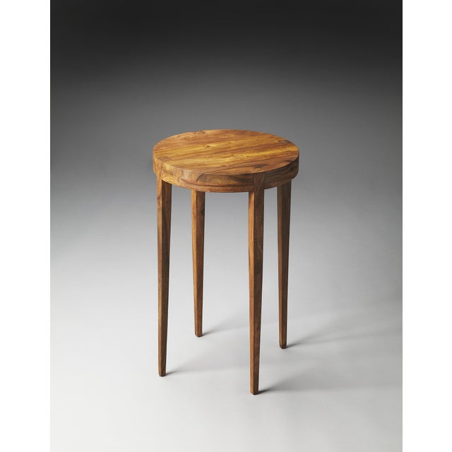 Mid-Century Modern Cagney 14 in. W Round Solid Wood Side Table, Brown For Sale - Image 3 of 4