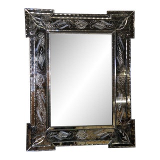 Stunning Italian Venetian Etched Glass Mirror For Sale