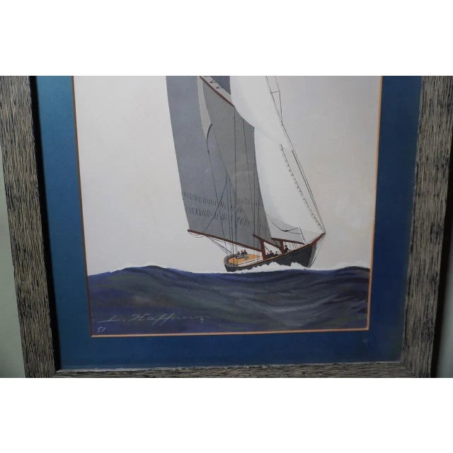 Leon Haffner Gouache Style, Vertical Sailboat Portrait For Sale - Image 4 of 5