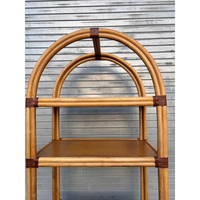 Vintage Coastal Style Arched Rattan Etagere/ Bookcase in the McGuire's Manner. Circa 1970s. For Sale - Image 18 of 18