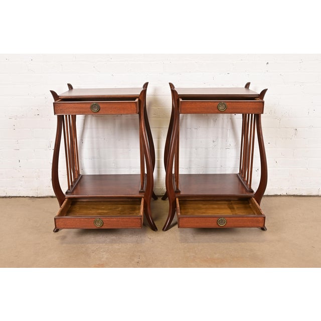 1940s Maslow Freen French Regency Louis XVI Carved Mahogany Nightstands, Newly Refinished For Sale - Image 5 of 14