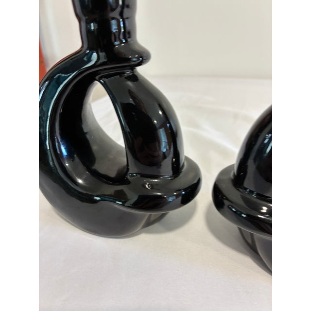 Vintage Frankoma Black Ceramic Modern Loop Vases, a Pair For Sale In Oklahoma City - Image 6 of 11