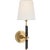 Thomas O'Brien for Visual Comfort Signature Bryant Wrapped Sconce in Hand-Rubbed Antique Brass and Chocolate Leather with Linen Shade For Sale