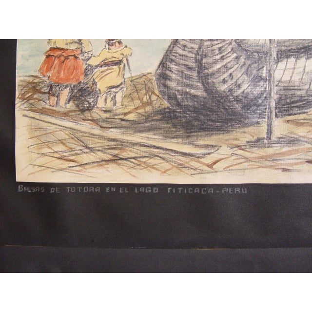 Rustic Mid 20th Century Lake Titicaca Peru Watercolor and Drawing For Sale - Image 3 of 4