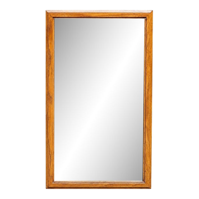 Drexel "Consensus" Collection | Solid Pecan Wood Wall Mirror | Large 45.5 X 25.5 | Mid Century Modern | Vintage For Sale