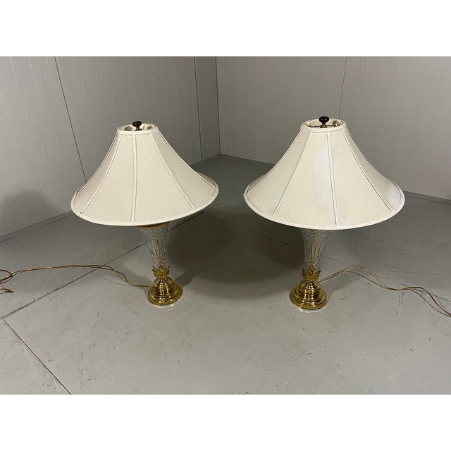Large Crystal and Brass Table Lamps, 1960s, Set of 2 For Sale - Image 11 of 18