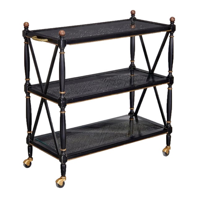 Mid 20th Century Regency Classical Style Black Server Bar Cart For Sale