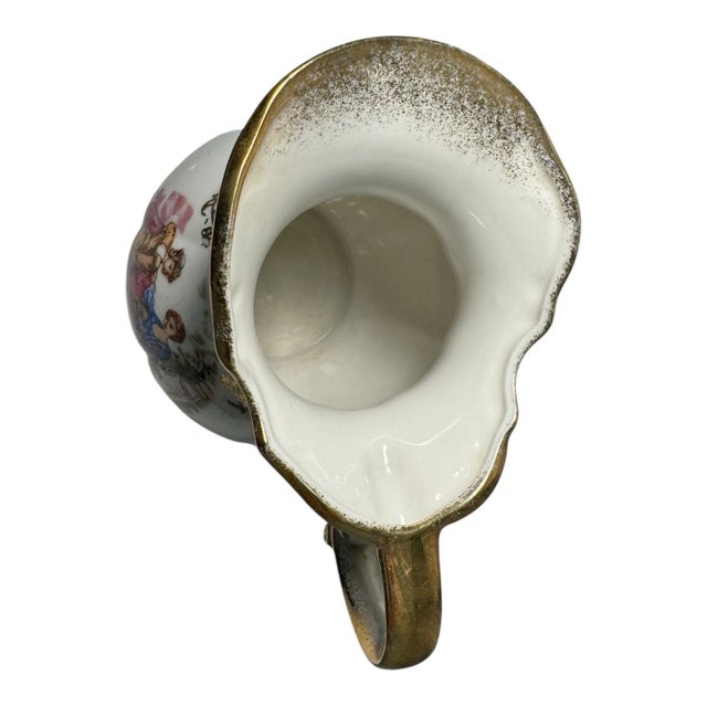 White Vintage Japan Creamer and Saucer Courting Couple Victorian Scene Gold Gilt For Sale - Image 8 of 13