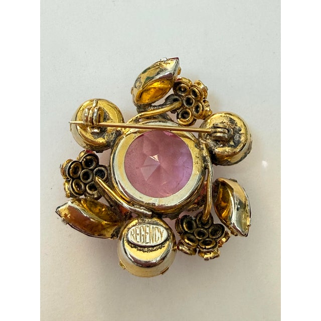 Mid-Century Modern Vintage Regency Pink Rhinestone Flower Brooch 1950s For Sale - Image 3 of 5
