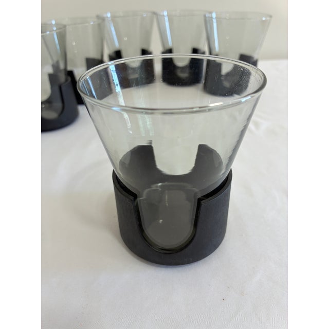 Mid 20th Century Mid 20th Century Mid-Century Corning Glass Smoke Glass Tumblers With Black Bases - Set of 6 For Sale - Image 5 of 11