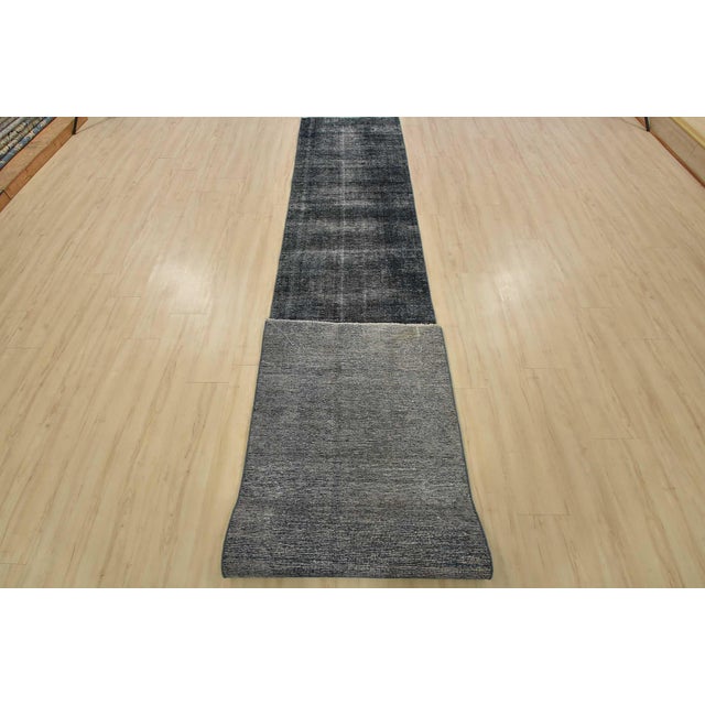 Tabriz Runner 2’8” X 14’5” Blue Wool Vintage Overdyed Hand-Knotted Rug For Sale - Image 10 of 11