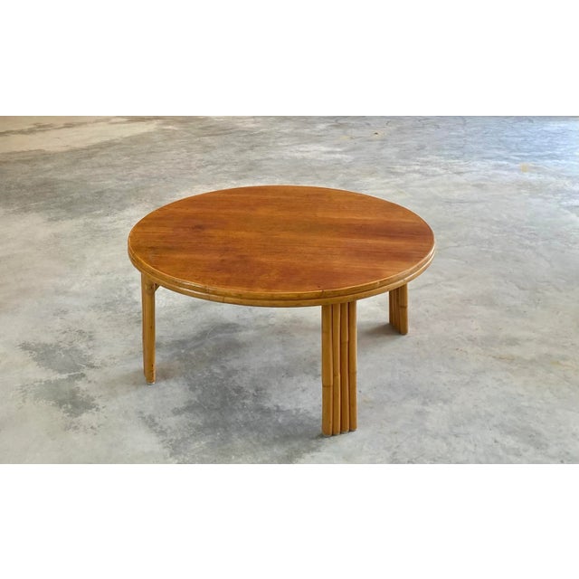 Contemporary Round Rattan Coffee / Cocktail Table (After McGuire) For Sale - Image 3 of 5