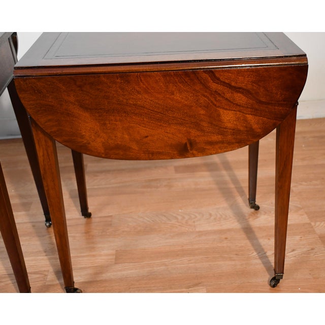 1930s Pair of Weiman Regency Mahogany & Leather Top Pembroke Side / End Tables For Sale - Image 15 of 18