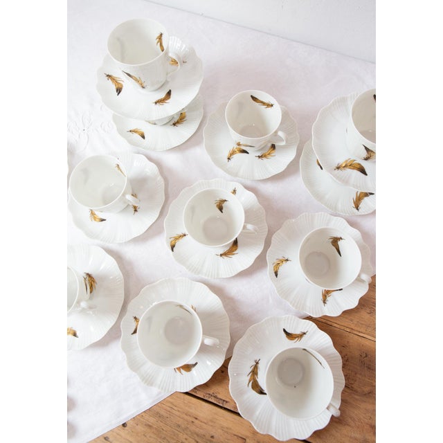 1950s Giraud Limoges Coffee Set with Hand-Painted Gold Leaves, 1950s, Set of 22 For Sale - Image 5 of 9