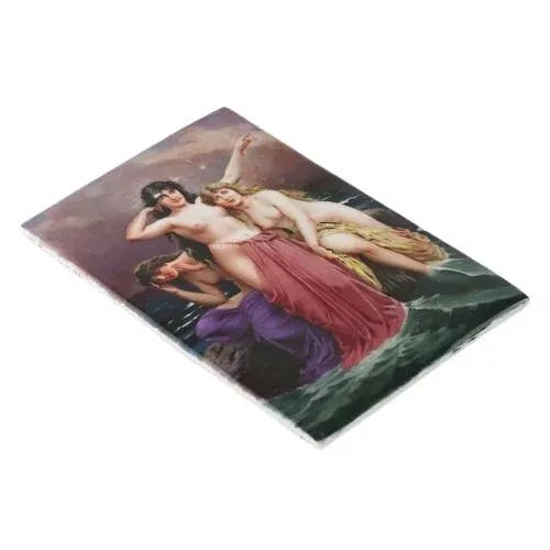 Porcelain plaque of Naiad or Siren. Depicts three half-naked sea nymphs inviting wanderers to the rocky shores. Europe...