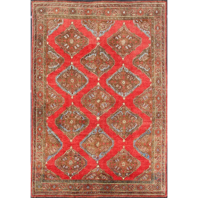 Textile Antique Turkish Oushak-Handwoven With All Over Diamond Geometric in Red, Brown, Green, Blue For Sale - Image 7 of 7