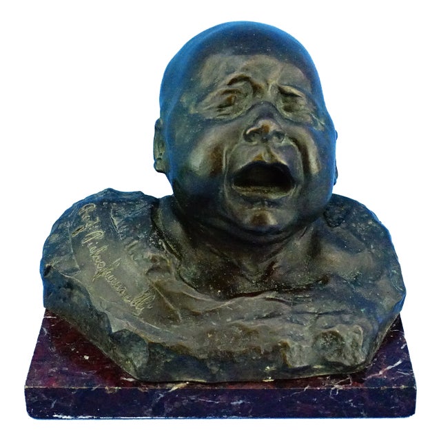 Pietro Ceccarelli, Bust of Newborn Baby First Cry, 1890s, Bronze and Marble For Sale