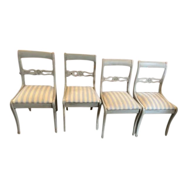 Antique Swedish Style Hand Painted Dining Chairs- Set of 4 For Sale