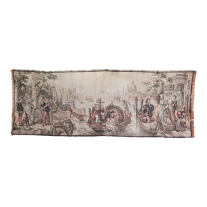 Belgian Antique Long Tapestry of a Canal Scene