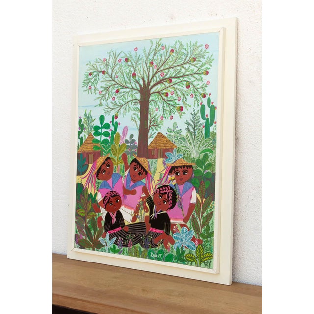 Forest Green Original Manuel Lepe Mexican Native Art Painting For Sale - Image 8 of 12