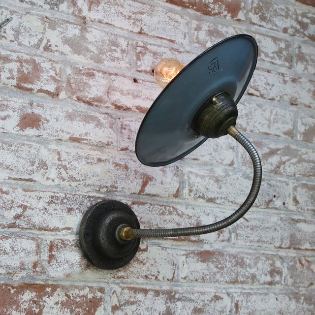 Vintage Industrial Light Blue Enamel Flexible Wall Light For Sale - Image 4 of 7