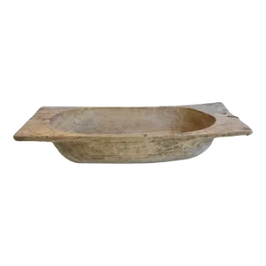European Hand-Carved Wooden Harvest Dough Bowl, 33" L X 16" W X 7" H