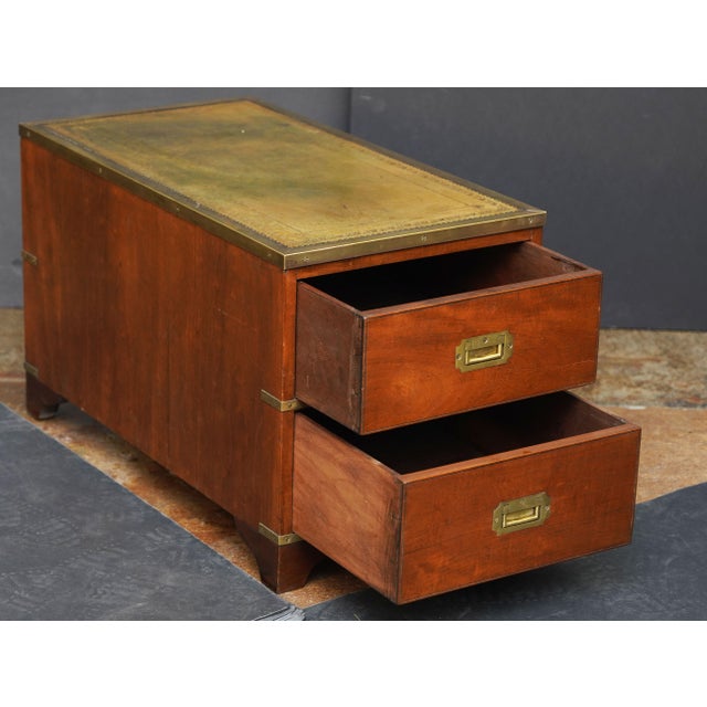 Brown British Military Campaign Brass-Bound Cabinet or Low Table With Leather Top For Sale - Image 8 of 12