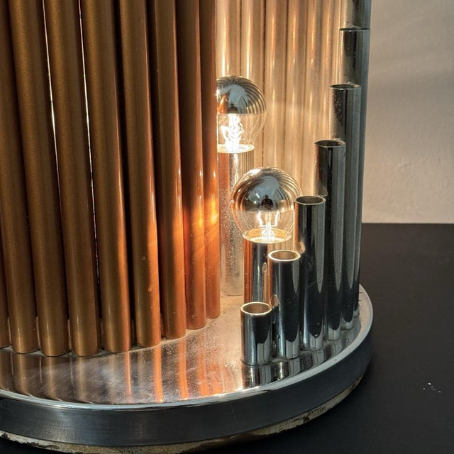1970s Vintage Table Lamp with Organ Pipes in Chrome and Copper, 1970s For Sale - Image 5 of 8