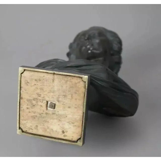 Antique Classical Victorian 12" Bronze Sculpture Bust Statue of a Young Woman Circa 1890 For Sale - Image 10 of 12