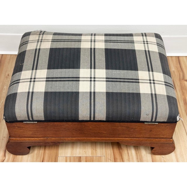 Brown Antique Early American Plaid Upholstery Strorage Footstool For Sale - Image 8 of 10