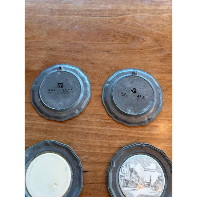 1970s Vintage Georg Vetter Pewter and Porcelain Coasters Set of 8 German Landmarks For Sale - Image 5 of 13