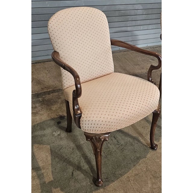 Hickory Chair Furniture Company Mid 20th Century Share Pair of Hickory Chair Queen Anne Style Upholstered Arm Chairs For Sale - Image 4 of 9