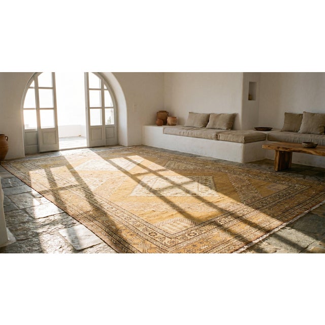 Textile Fantastic Bold Medallion Design on Tan-Camel Background Color Antique Central Asian Khotan Rug For Sale - Image 7 of 8