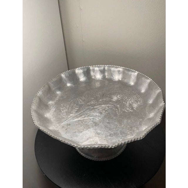 American Vintage Continental Trade Mark Hand Wrought Aluminum Compote Tray 607 For Sale - Image 3 of 4