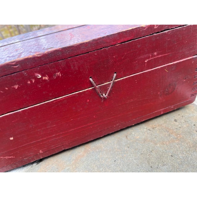 Wood Vintage Primitive Red Wooden Toolbox Early 20th Century For Sale - Image 7 of 12