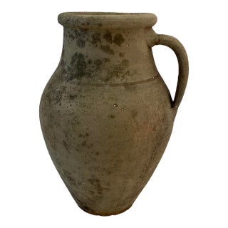 Antique Handcrafted Terracotta Pitcher, Rustic Amphora Roman Style Clay Vessel For Sale